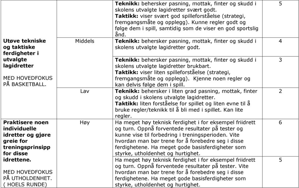 Taktikk: viser svært god spilleforståelse (strategi, fremgangsmåte og opplegg). Kunne regler godt og følge dem i spill, samtidig som de viser en god sportslig ånd.