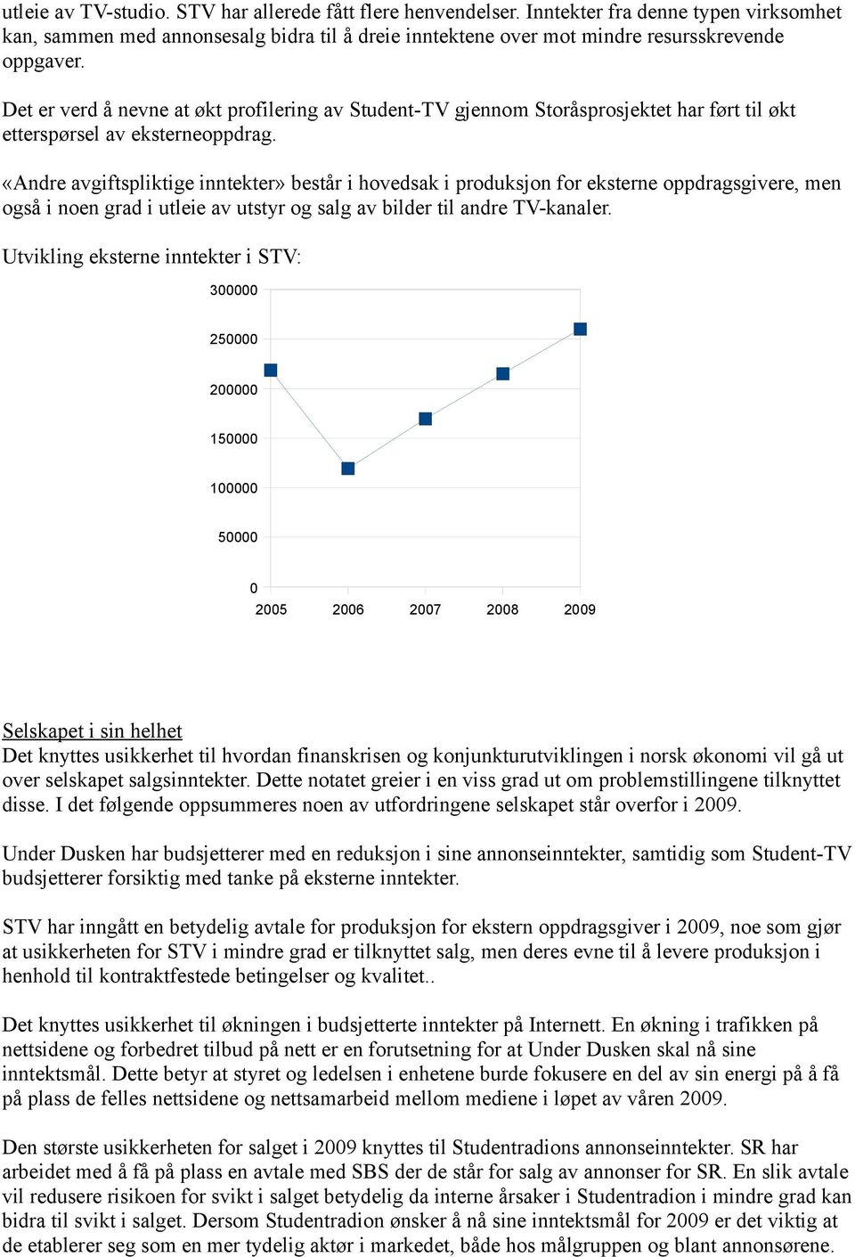 «Andre avgiftspliktige inntekter» består i hovedsak i produksjon for eksterne oppdragsgivere, men også i noen grad i utleie av utstyr og salg av bilder til andre TV-kanaler.