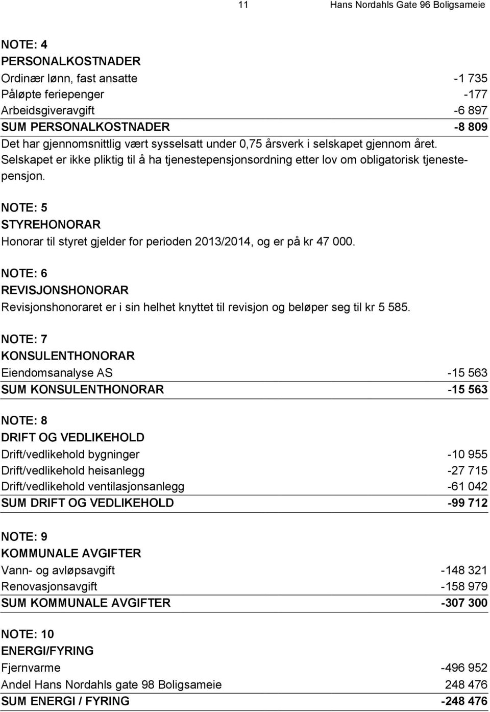 NOTE: 5 STYREHONORAR Honorar til styret gjelder for perioden 2013/2014, og er på kr 47 000.