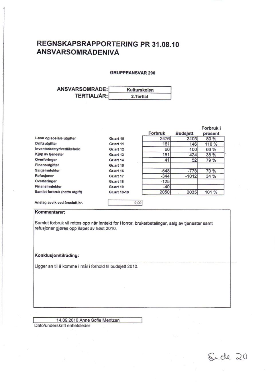 salg av tjenester samt refusjoner gjøres opp iløpet av høst 2010.