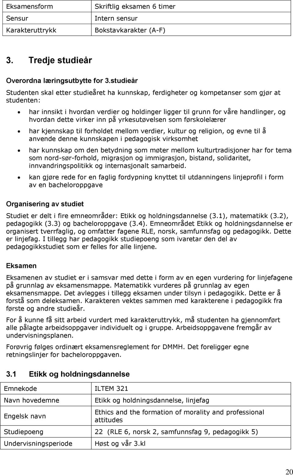 dette virker inn på yrkesutøvelsen som førskolelærer har kjennskap til forholdet mellom verdier, kultur og religion, og evne til å anvende denne kunnskapen i pedagogisk virksomhet har kunnskap om den