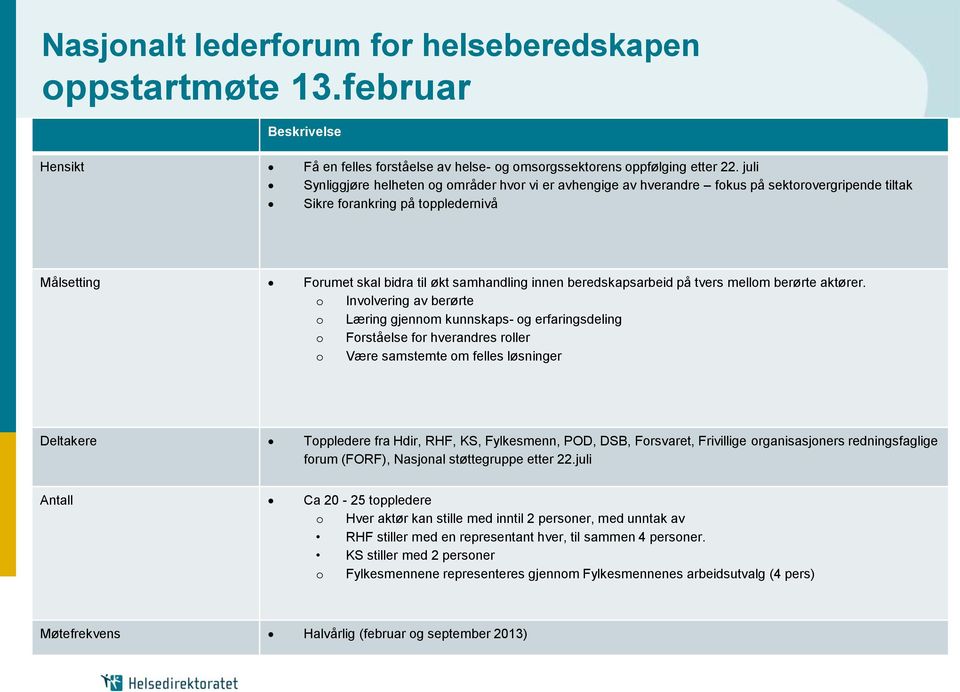 beredskapsarbeid på tvers mellom berørte aktører.