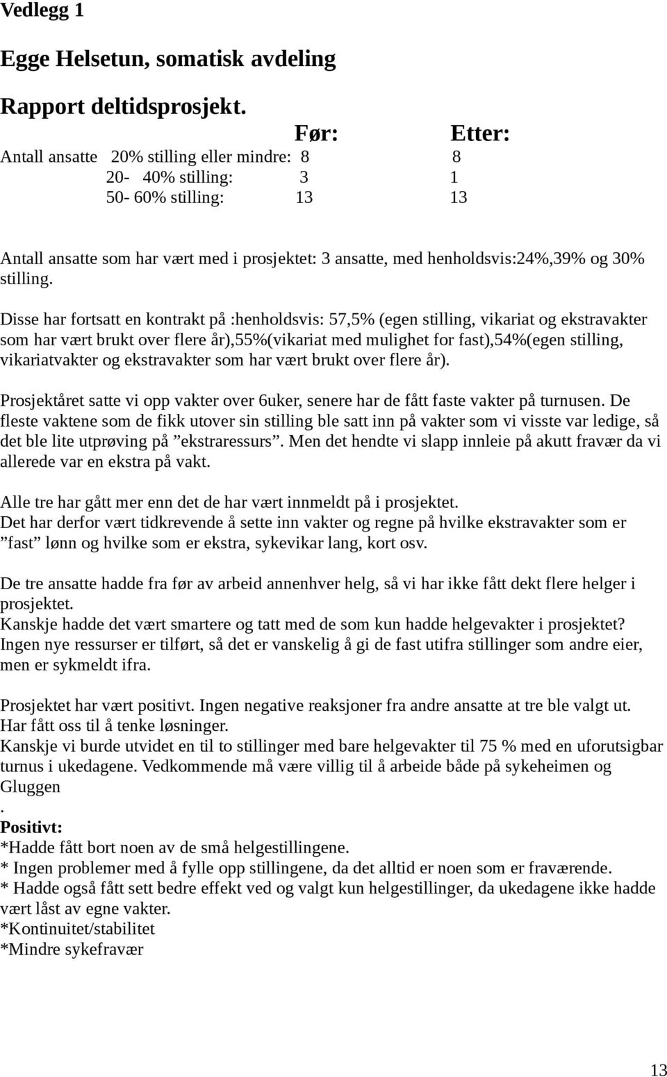 Disse har fortsatt en kontrakt på :henholdsvis: 57,5% (egen stilling, vikariat og ekstravakter som har vært brukt over flere år),55%(vikariat med mulighet for fast),54%(egen stilling, vikariatvakter