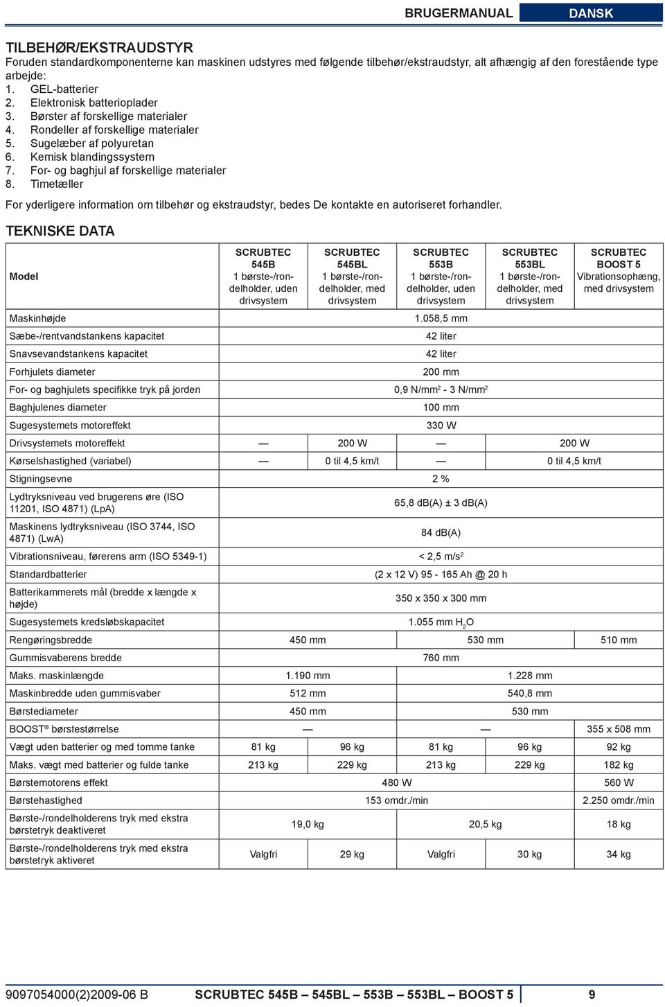 For- og baghjul af forskellige materialer 8. Timetæller For yderligere information om tilbehør og ekstraudstyr, bedes De kontakte en autoriseret forhandler.