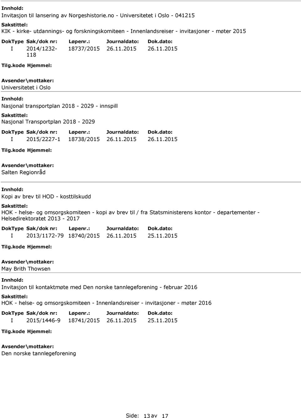 transportplan 2018-2029 - innspill Nasjonal Transportplan 2018-2029 2015/2227-1 18738/2015 Salten Regionråd Kopi av brev til HOD - kosttilskudd HOK - helse- og omsorgskomiteen - kopi av