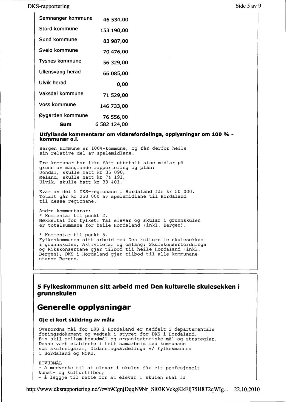 Tre kommunar har ikke fått utbetalt sine midler på grunn av manglende repportering og plan; Jondal, skulle hett kr 35 090, Melend, skulle hett kr 7 4 191, Ulvik, skulle hatt kr 33 401.