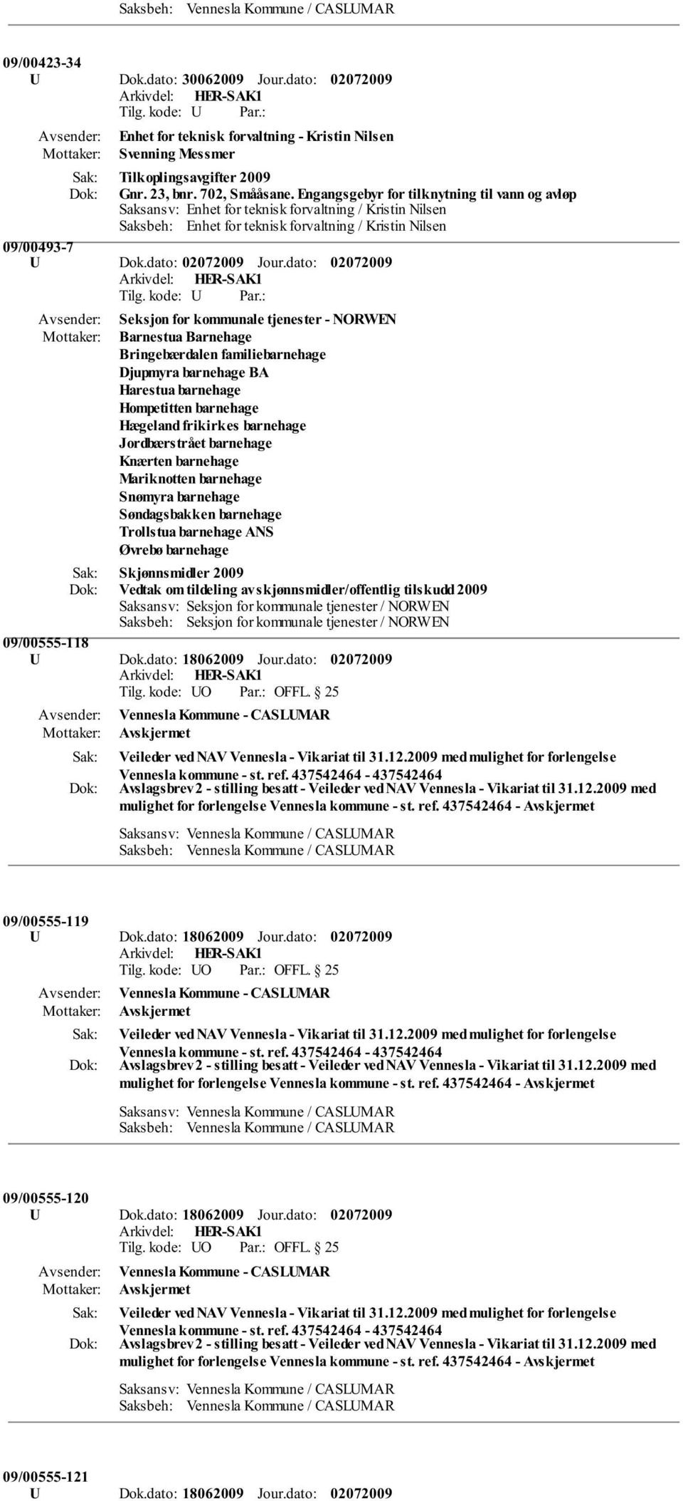 dato: Seksjon for kommunale tjenester - NORWEN Barnestua Barnehage Bringebærdalen familiebarnehage Djupmyra barnehage BA Harestua barnehage Hompetitten barnehage Hægeland frikirkes barnehage