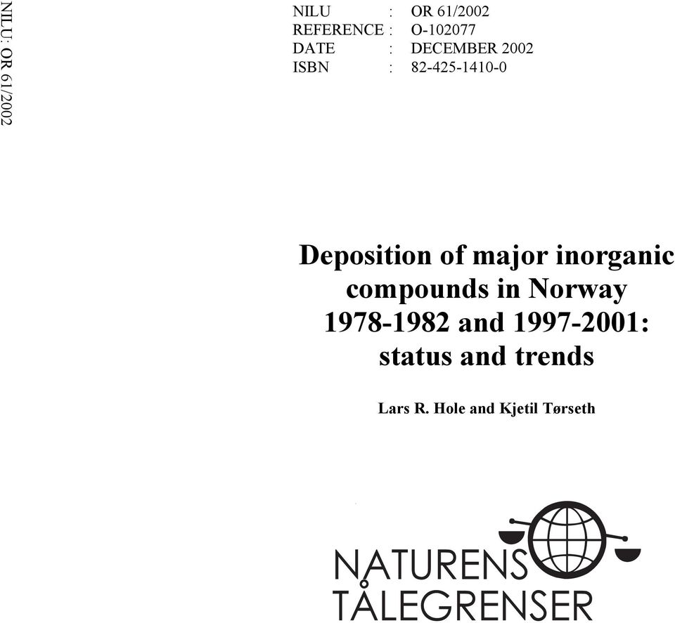 major inorganic compounds in Norway 1978-1982 and