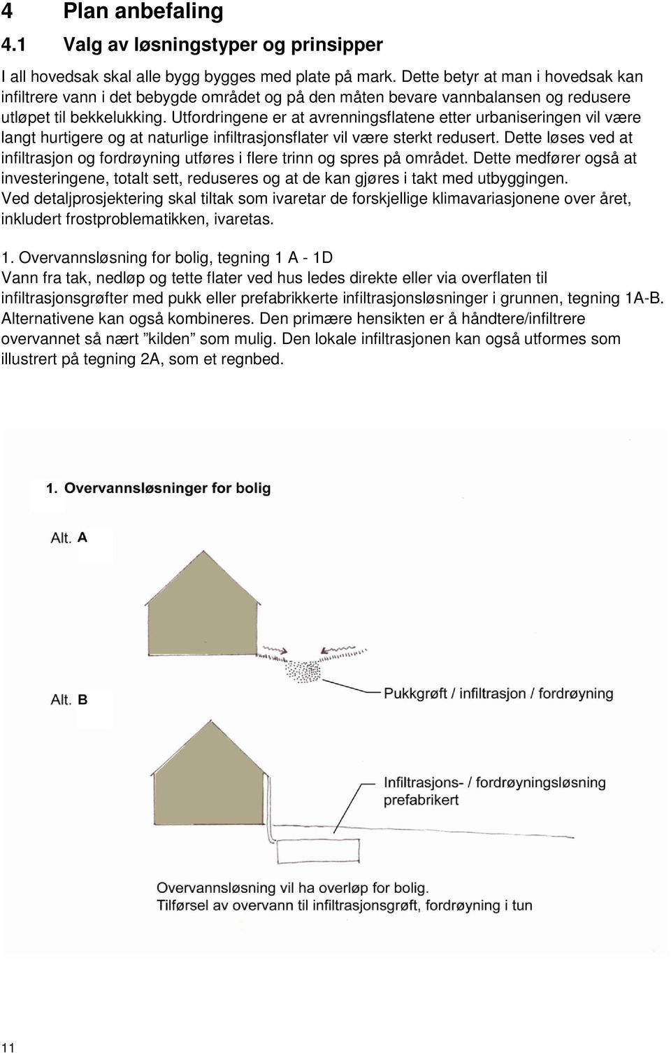 Utfordringene er at avrenningsflatene etter urbaniseringen vil være langt hurtigere og at naturlige infiltrasjonsflater vil være sterkt redusert.