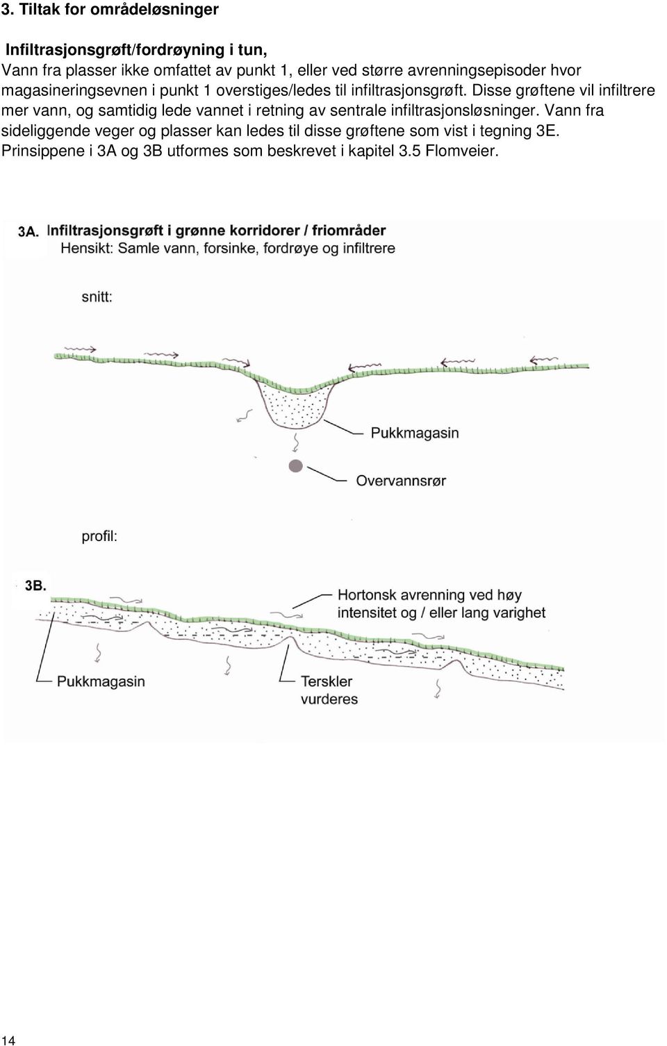 Disse grøftene vil infiltrere mer vann, og samtidig lede vannet i retning av sentrale infiltrasjonsløsninger.