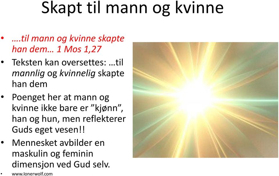 mannlig og kvinnelig skapte han dem Poenget her at mann og kvinne ikke bare er