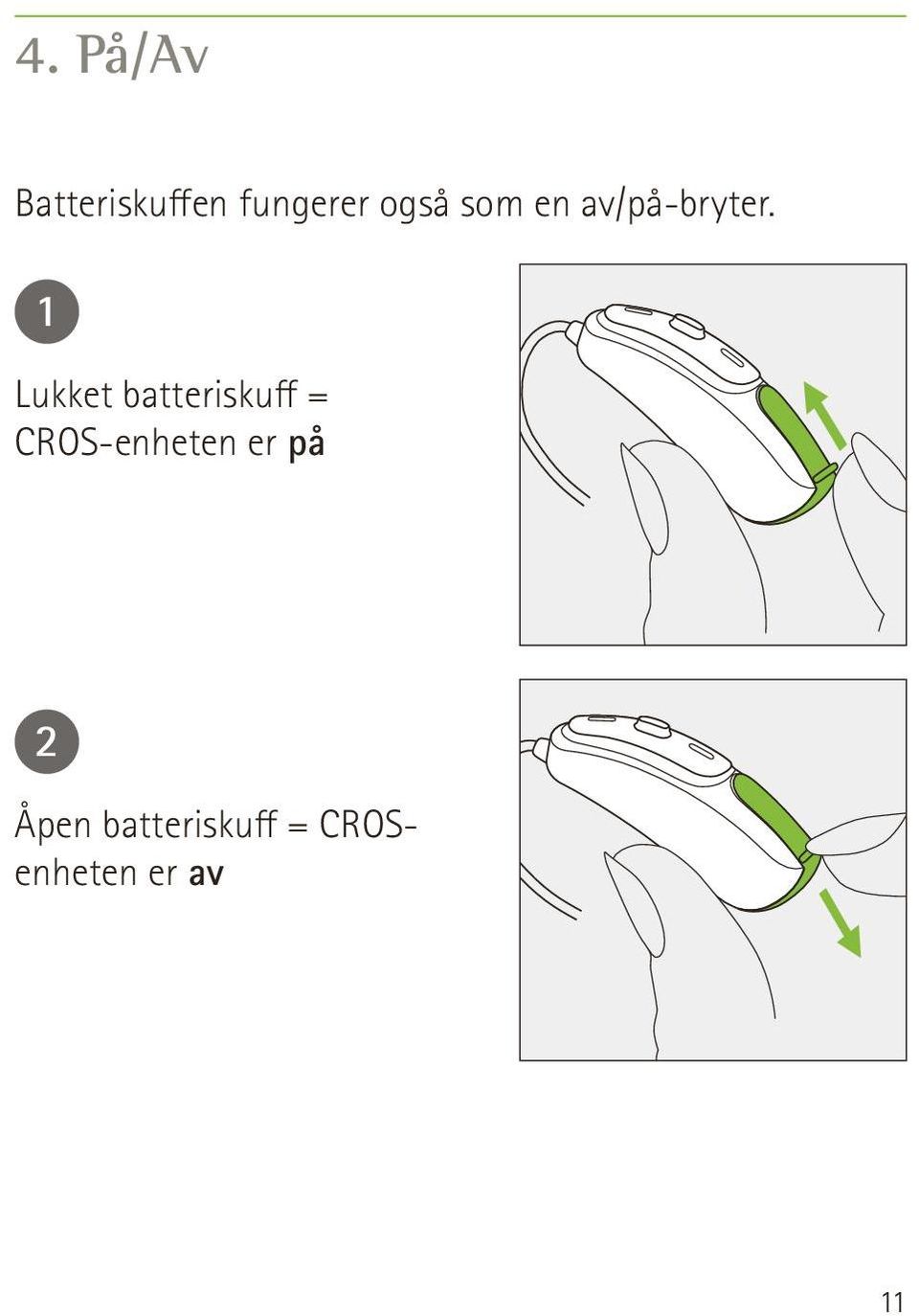 1 Lukket batteriskuff =