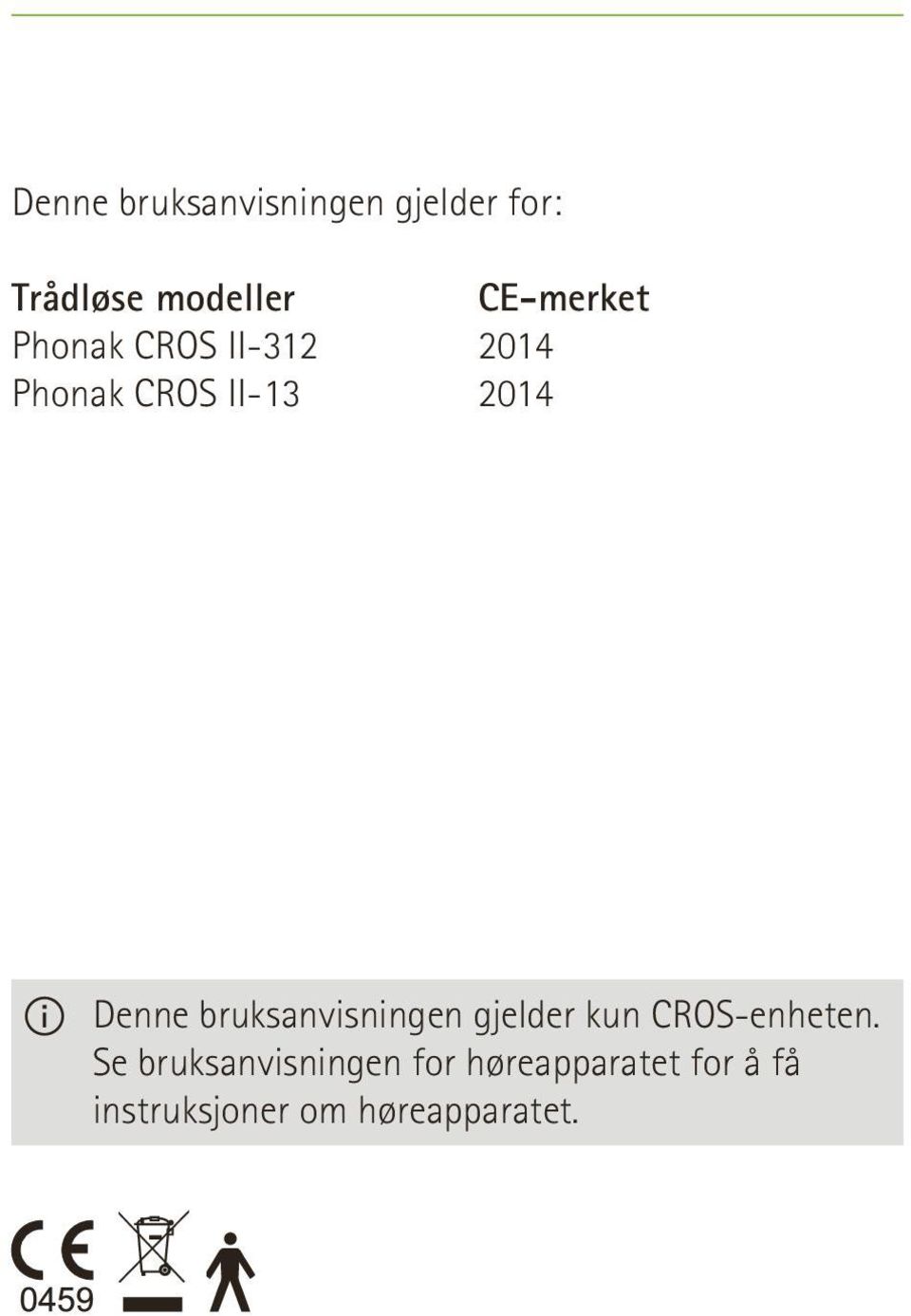 Denne bruksanvisningen gjelder kun CROS-enheten.