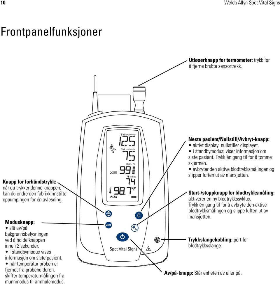 i standbymodus vises informasjon om siste pasient. når temperatur proben er fjernet fra probeholderen, skifter temperaturmålingen fra munnmodus til armhulemodus.