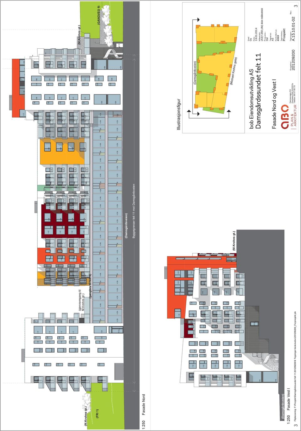 : SM Fasade Nord og Vest I Tegnet av: AS Kontrollert av: #### 1:250 (Dasgårdsveien) Fasade Vest I Hanevegen 53 Prosjektnr.: Tegningsnr.: Postboks 291,5203 Os 201209200 A.15.10.