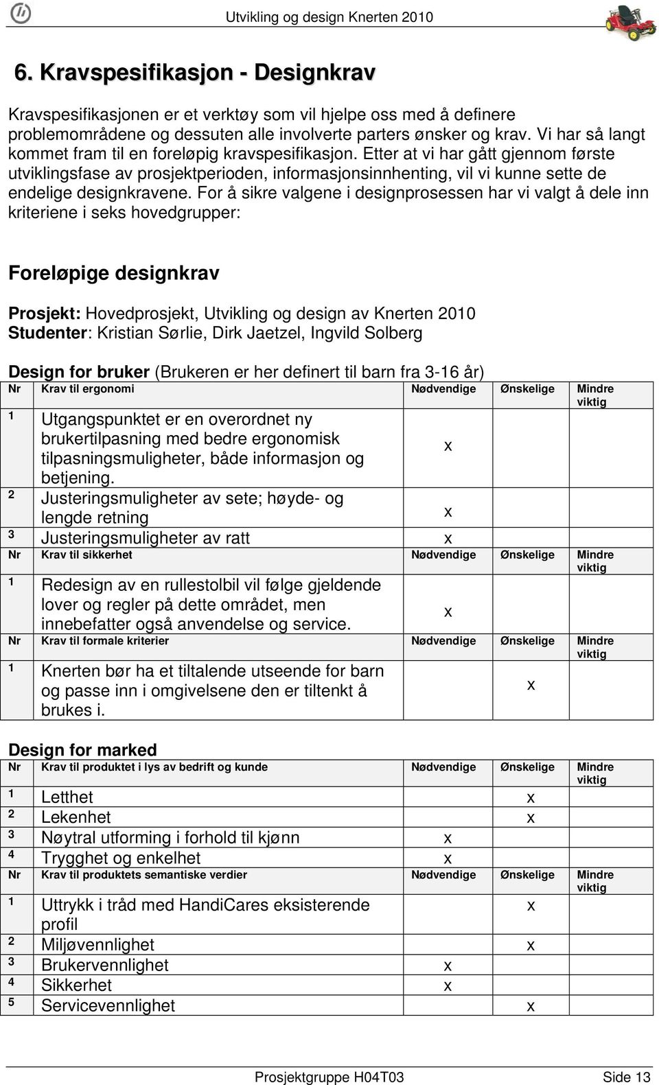 Etter at vi har gått gjennom første utviklingsfase av prosjektperioden, informasjonsinnhenting, vil vi kunne sette de endelige designkravene.