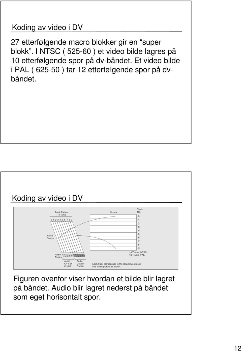 Et video bilde i PAL ( 625-50 ) tar 12 etterfølgende spor på dvbåndet.