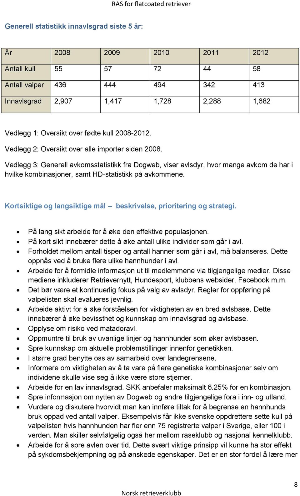 Vedlegg 3: Generell avkomsstatistikk fra Dogweb, viser avlsdyr, hvor mange avkom de har i hvilke kombinasjoner, samt HD-statistikk på avkommene.