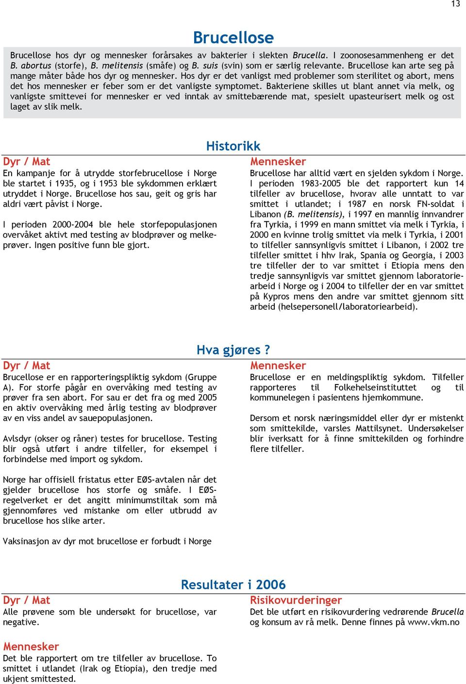 Hos dyr er det vanligst med problemer som sterilitet og abort, mens det hos mennesker er feber som er det vanligste symptomet.