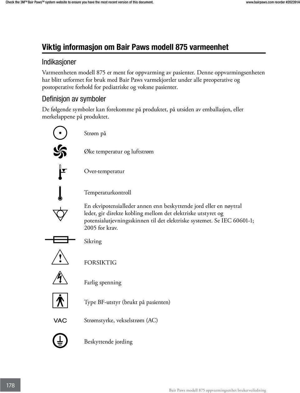 Definisjon av symboler De følgende symboler kan forekomme på produktet, på utsiden av emballasjen, eller merkelappene på produktet.