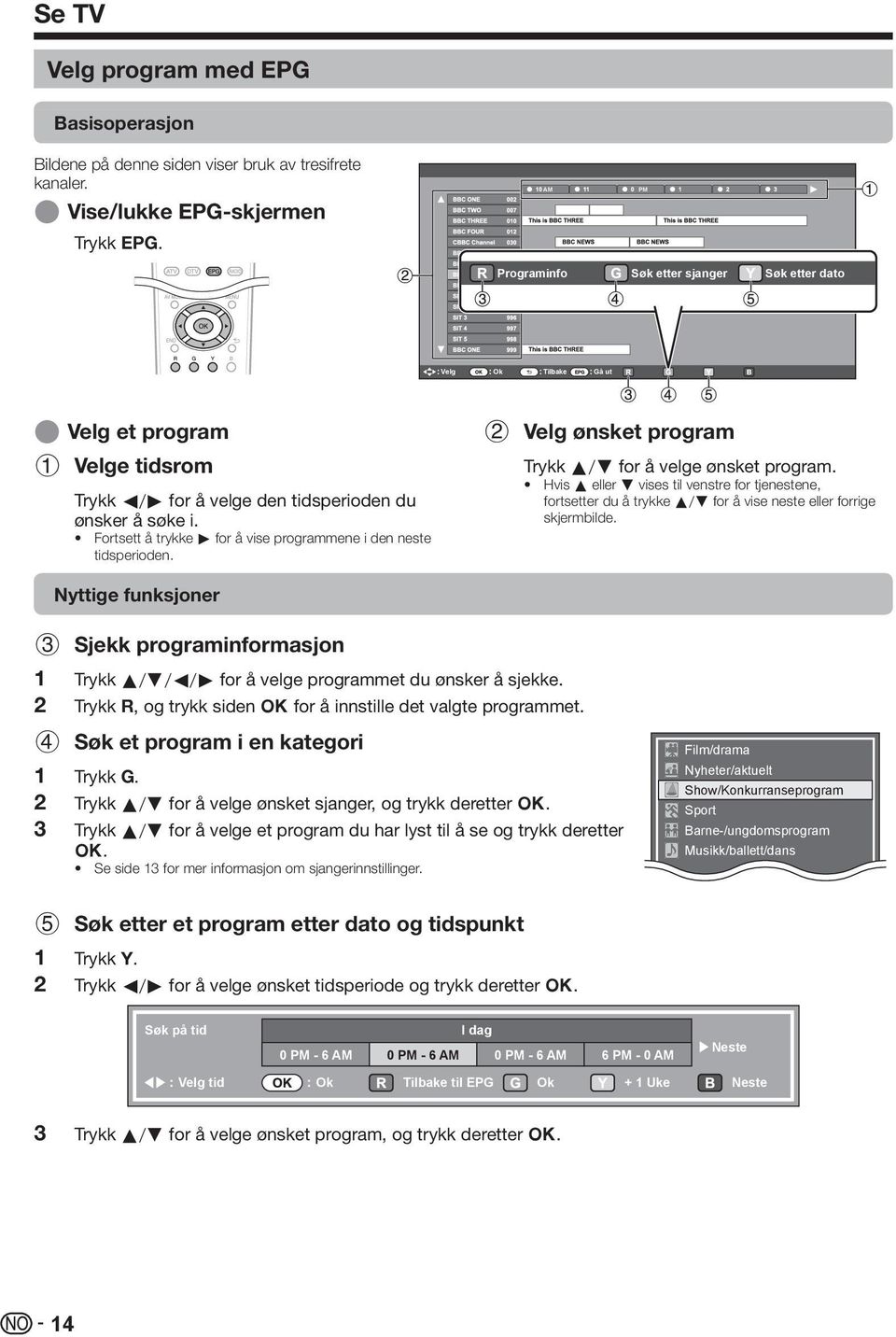 Fortsett å trykke d for å vise programmene i den neste tidsperioden. Nyttige funksjoner 2 Velg ønsket program Trykk a/b for å velge ønsket program.