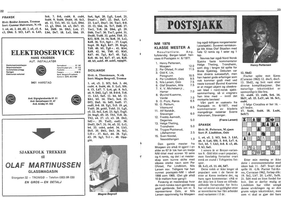 NSTALLATØR Sterkstrømnstallasjon Skpsnstalasjon Automatske anlegg Rentgen Elektronsk verksted 9401 HARSTAD Avd. Stgnglandsede tf. 51 Avd. Senjahopen tf. 47 Avd. Andøy tf. 552 SJAKKFOLK TREKKER. tl.