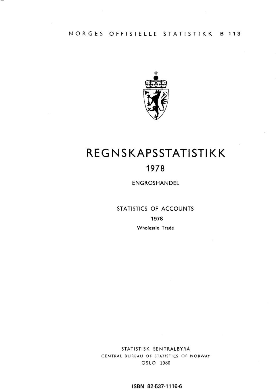 ACCOUNTS 1978 Wholesale Trade STATISTISK