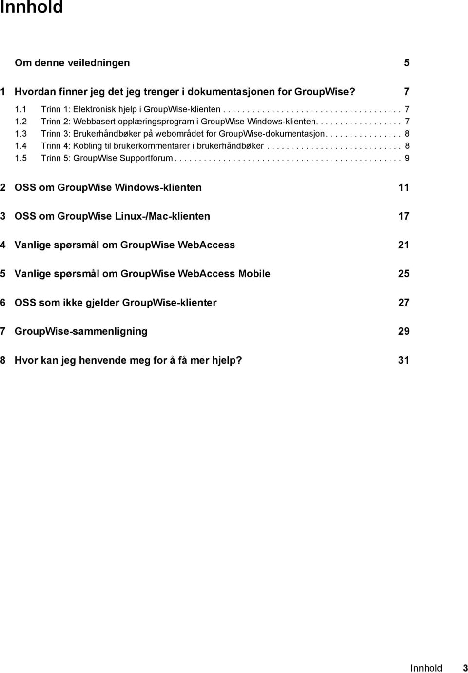 .............................................. 9 2 OSS om GroupWise Windows-klienten 11 3 OSS om GroupWise Linux-/Mac-klienten 17 4 Vanlige spørsmål om GroupWise WebAccess 21 5 Vanlige spørsmål om