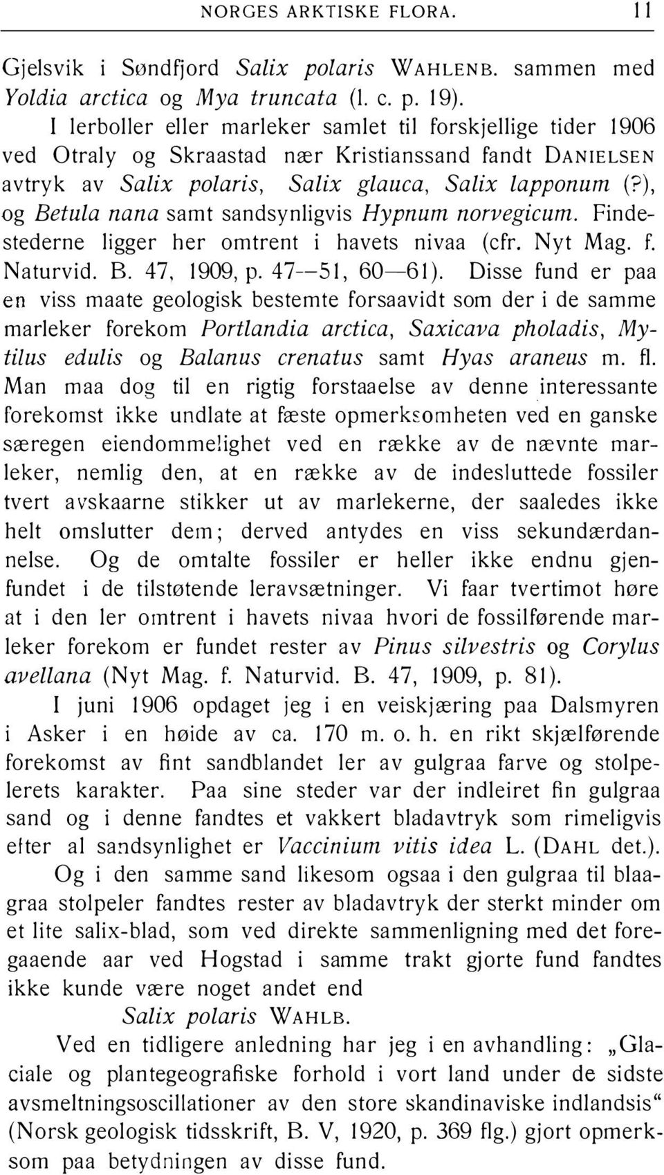 ), og Betula nana samt sandsynligvis Hypnum norvegicum. Findestederne ligger her omtrent i havets nivaa (cfr. Nyt Mag. f. Naturvid. B. 47, 1909, p. 47--51, 60 61).