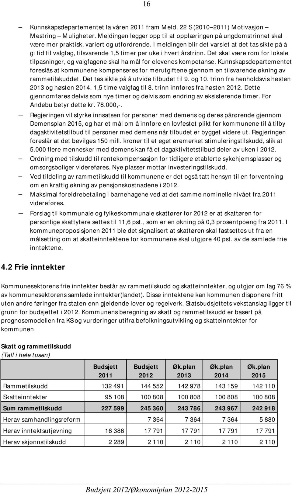 I meldingen blir det varslet at det tas sikte på å gi tid til valgfag, tilsvarende 1,5 timer per uke i hvert årstrinn.