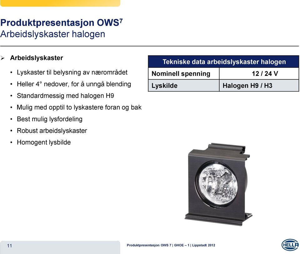 lyskastere foran og bak Best mulig lysfordeling Robust arbeidslyskaster Homogent