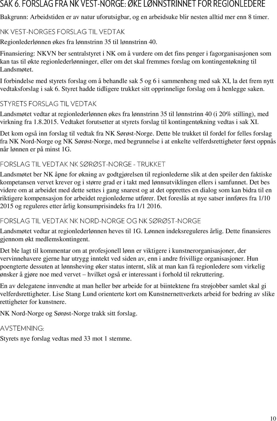 Landsmøtet. I forbindelse med styrets forslag om å behandle sak 5 og 6 i sammenheng med sak XI, la det frem nytt vedtaksforslag i sak 6.