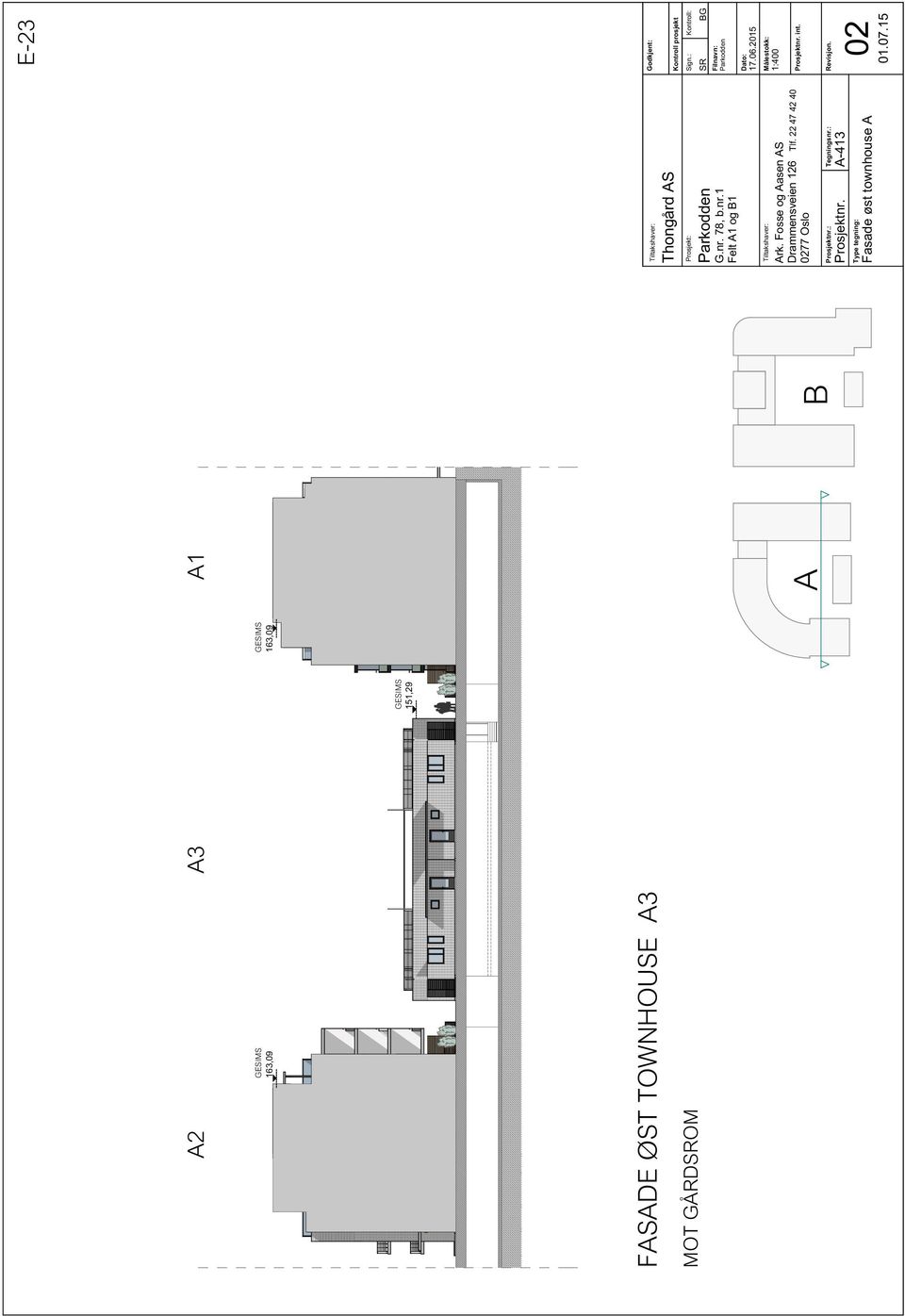 : A-413 Type tegning: Fasade øst townhouse A E-23 Filnavn: 17.06.