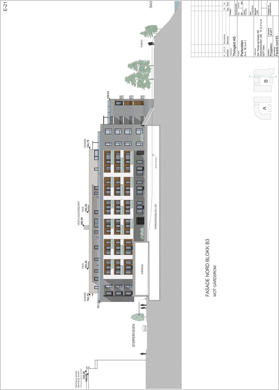 Fasade nord B3 Type tegning: Tegningsnr.: Prosjektnr.: Ark. Fosse og Aasen AS Drammensveien 126 Tlf. 22 47 42 40 0277 Oslo Prosjektnr.