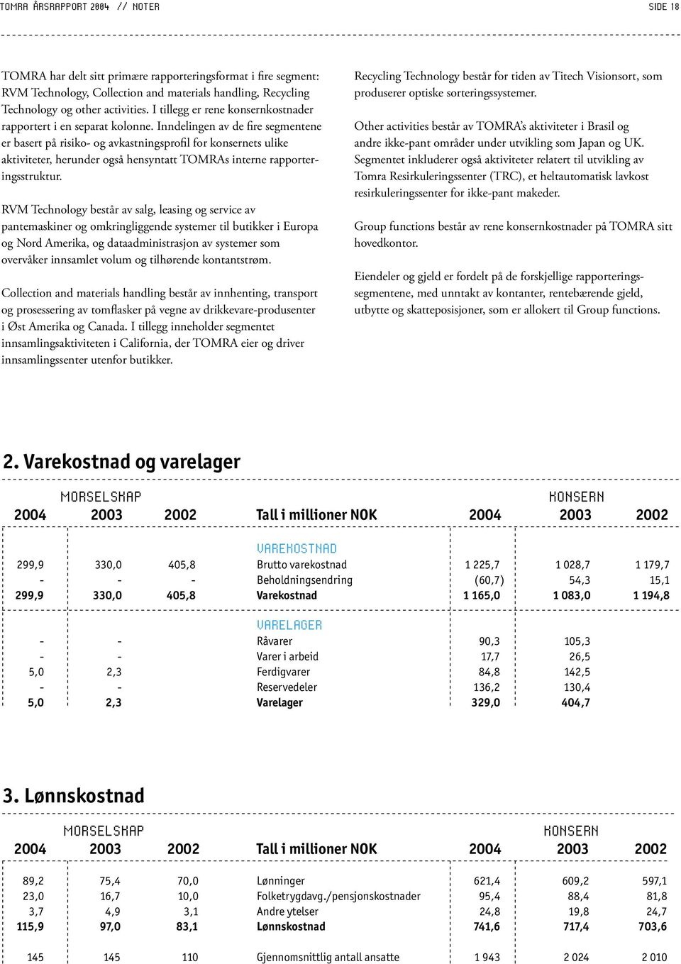 Inndelingen av de fire segmentene er basert på risiko- og avkastningsprofil for konsernets ulike aktiviteter, herunder også hensyntatt TOMRAs interne rapporteringsstruktur.