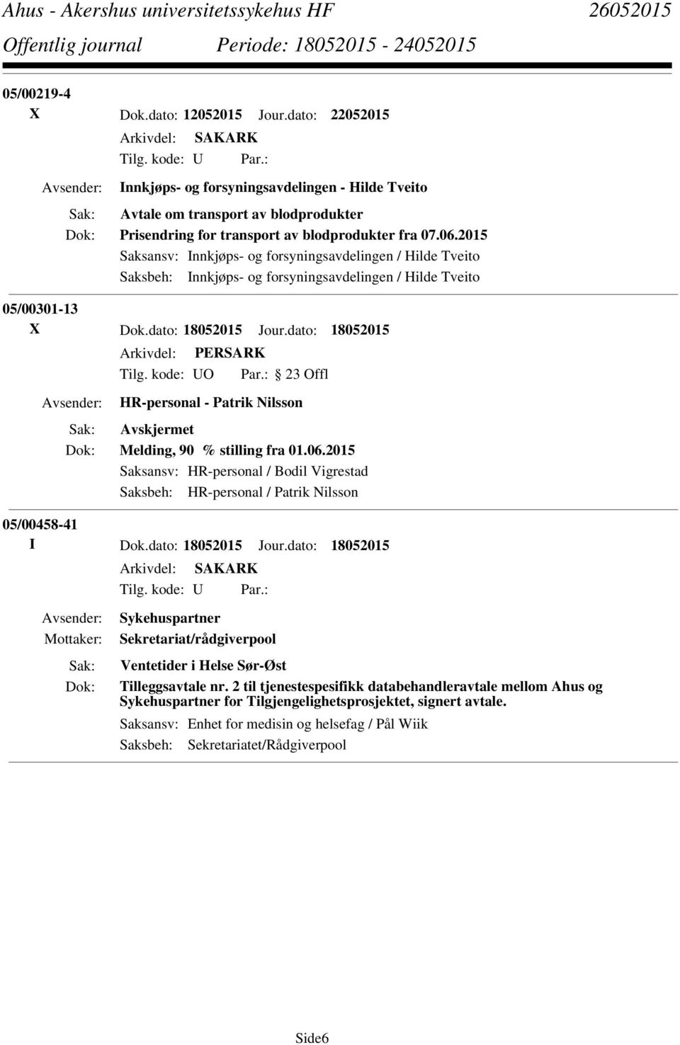 2015 Saksansv: Innkjøps- og forsyningsavdelingen / Hilde Tveito Saksbeh: Innkjøps- og forsyningsavdelingen / Hilde Tveito 05/00301-13 X Dok.dato: 18052015 Jour.