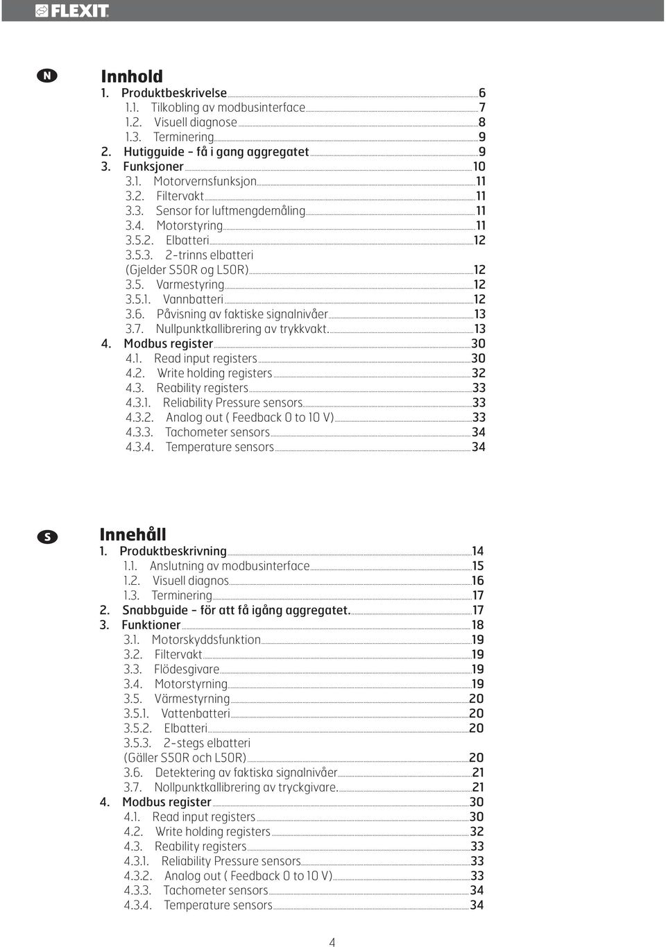 ..12 3.6. Påvisning av faktiske signalnivåer...13 3.7. Nullpunktkallibrering av trykkvakt....13 4. Modbus register...30 4.1. Read input registers...30 4.2. Write holding registers...32 4.3. Reability registers.