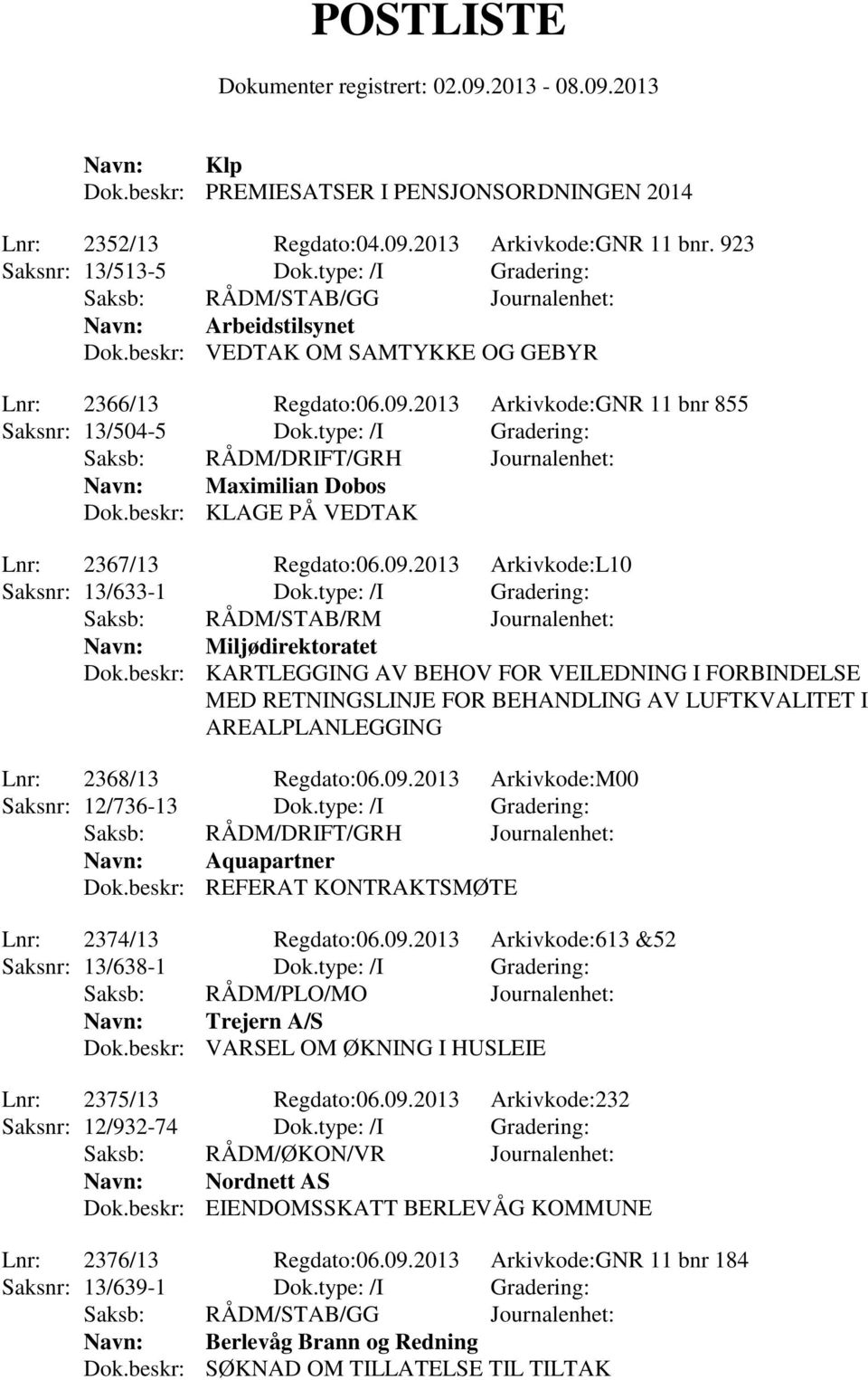 beskr: KLAGE PÅ VEDTAK Lnr: 2367/13 Regdato:06.09.2013 Arkivkode:L10 Saksnr: 13/633-1 Dok.type: /I Gradering: Navn: Miljødirektoratet Dok.