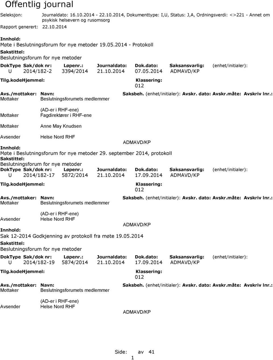 september 2014, protokoll Beslutningsforum for nye metoder U 2014/182-17 5872/2014 21.10.2014 17.09.