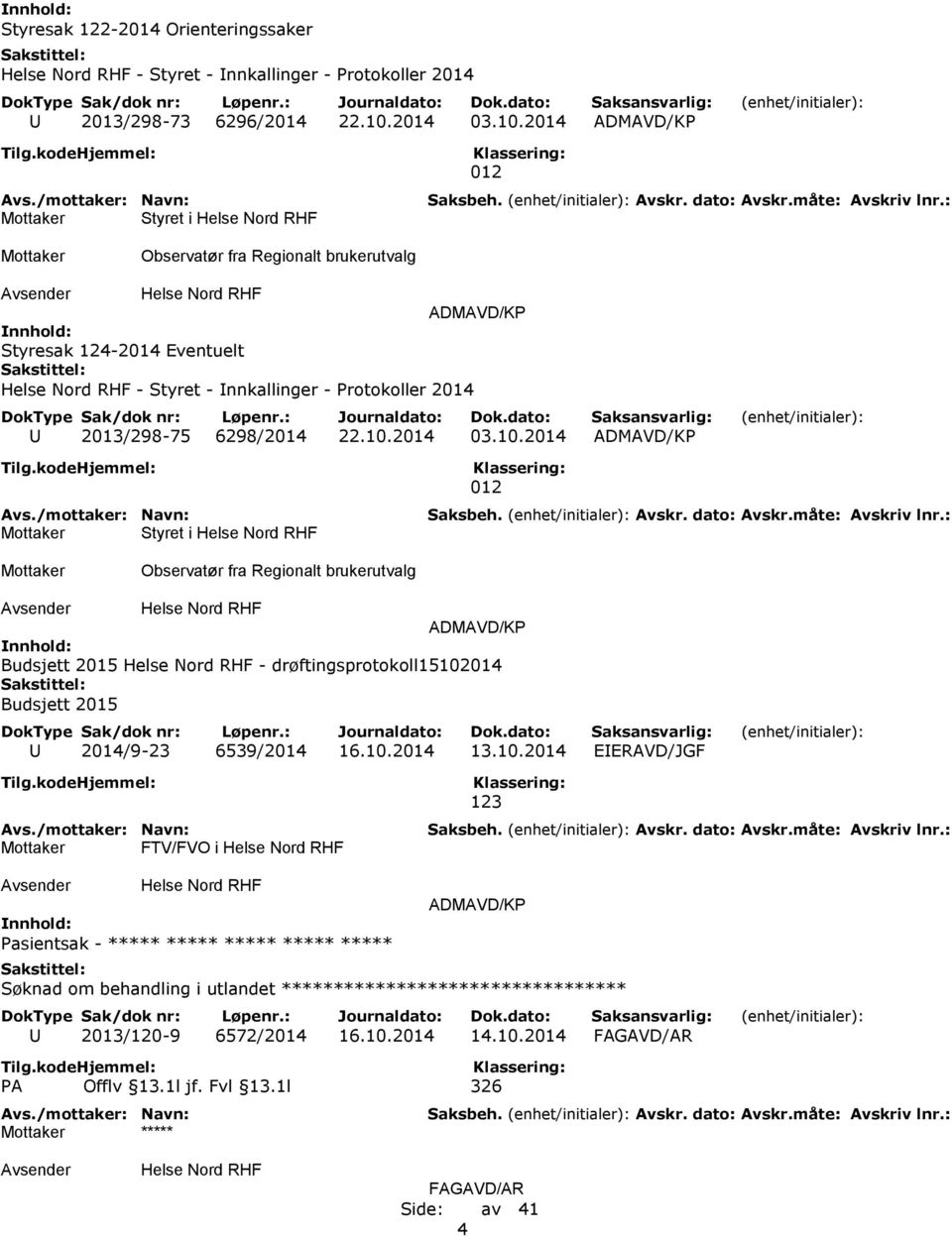 2014 ADMAVD/KP Styret i 012 Observatør fra Regionalt brukerutvalg ADMAVD/KP Styresak 124-2014 Eventuelt - Styret - Innkallinger - Protokoller 2014 U 2013/298-75 6298/2014 22.10.