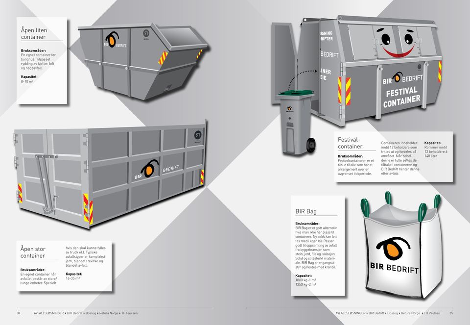 tidsperiode. Containeren inneholder inntil 12 beholdere som trilles ut og fordeles på området. Når beholderne er fulle settes de tilbake i containeren og BIR Bedrift henter denne etter avtale.