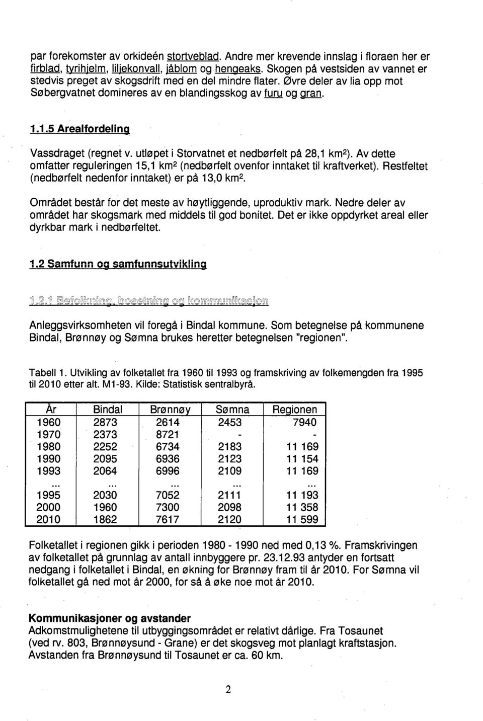 1.5 Arealfordeling Vassdraget (regnet v. utløpet i Storvatnet et nedbørfelt på 28,1 km 2 ). Av dette omfatter reguleringen 15,1 km 2 (nedbørfelt ovenfor inntaket til kraftverket).