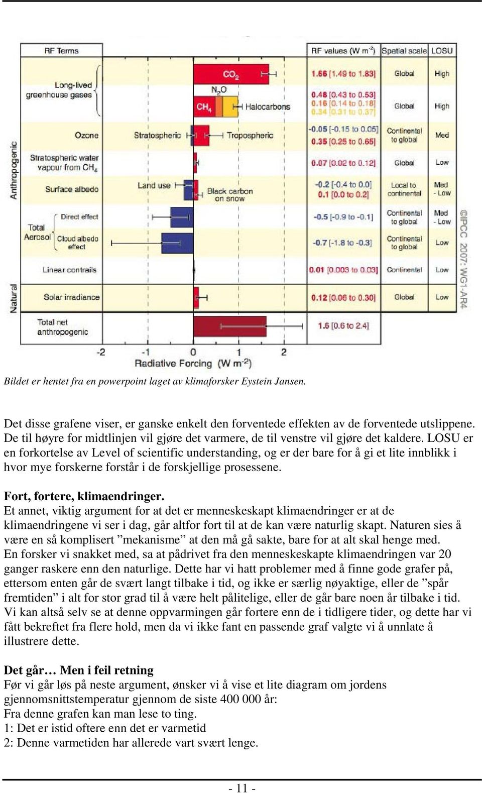 LOSU er en forkortelse av Level of scientific understanding, og er der bare for å gi et lite innblikk i hvor mye forskerne forstår i de forskjellige prosessene. Fort, fortere, klimaendringer.