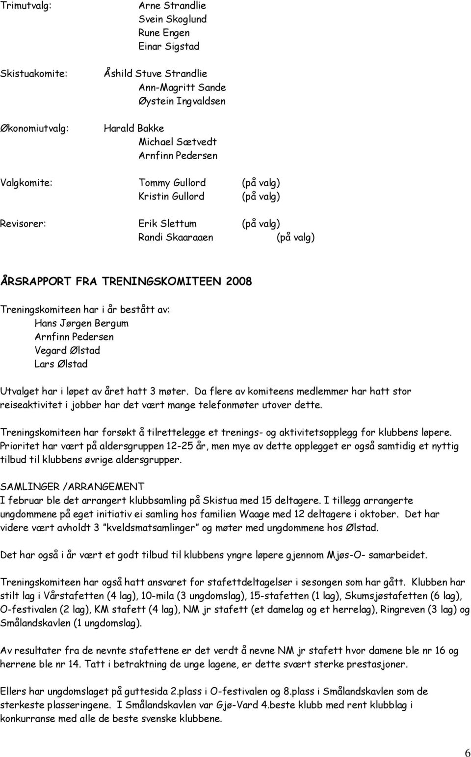 bestått av: Hans Jørgen Bergum Arnfinn Pedersen Vegard Ølstad Lars Ølstad Utvalget har i løpet av året hatt 3 møter.