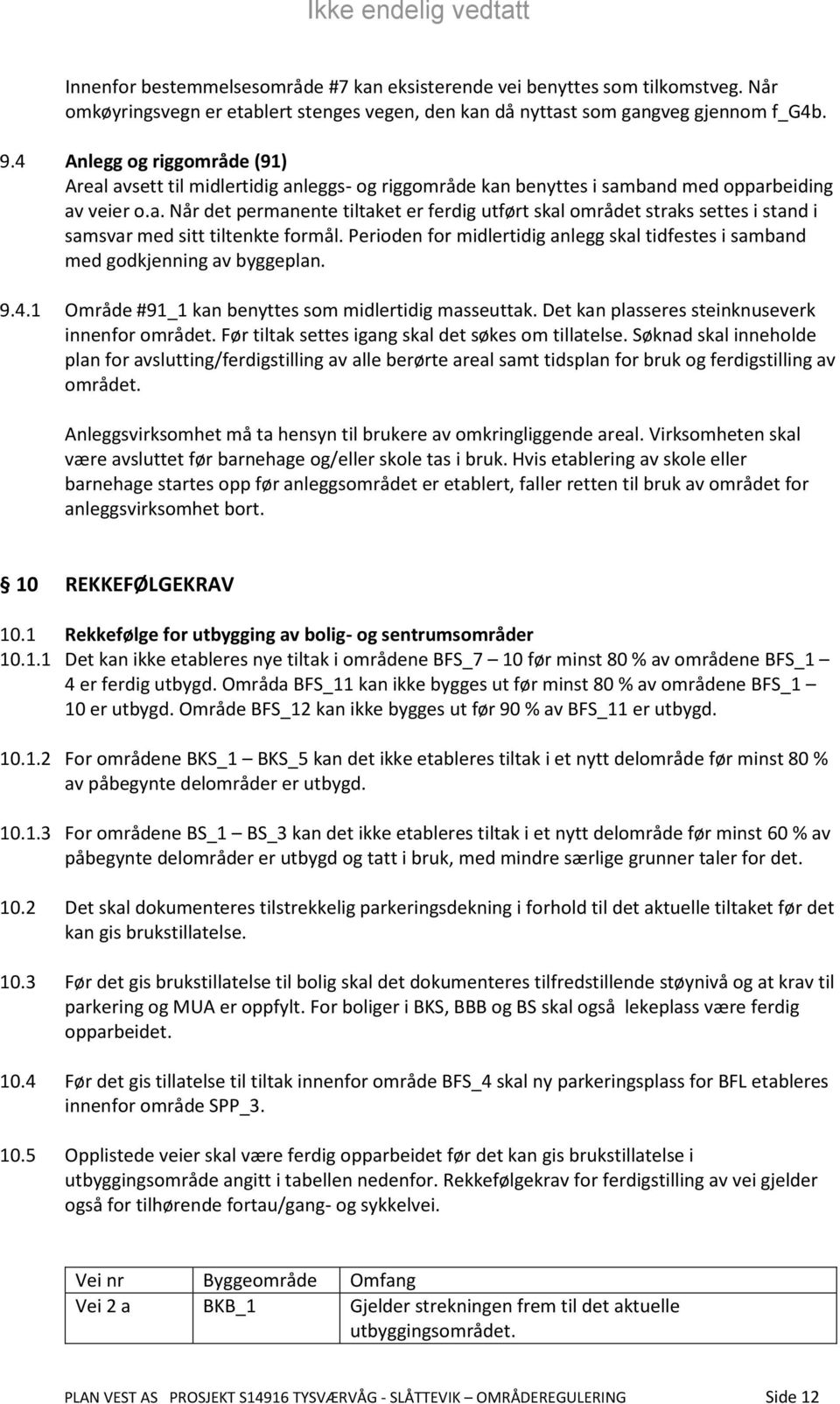 Perioden for midlertidig anlegg skal tidfestes i samband med godkjenning av byggeplan. 9.4.1 Område #91_1 kan benyttes som midlertidig masseuttak. Det kan plasseres steinknuseverk innenfor området.