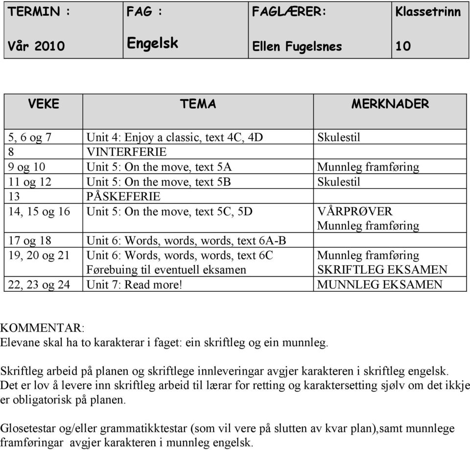 text 6C Førebuing til eventuell eksamen Munnleg framføring SKRIFTLEG EKSAMEN 22, 23 og 24 Unit 7: Read more!