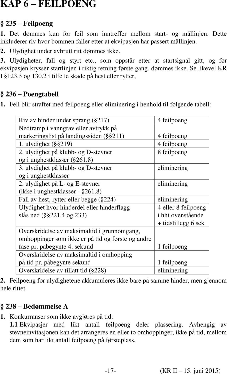 2 i tilfelle skade på hest eller rytter, 236 Poengtabell 1.