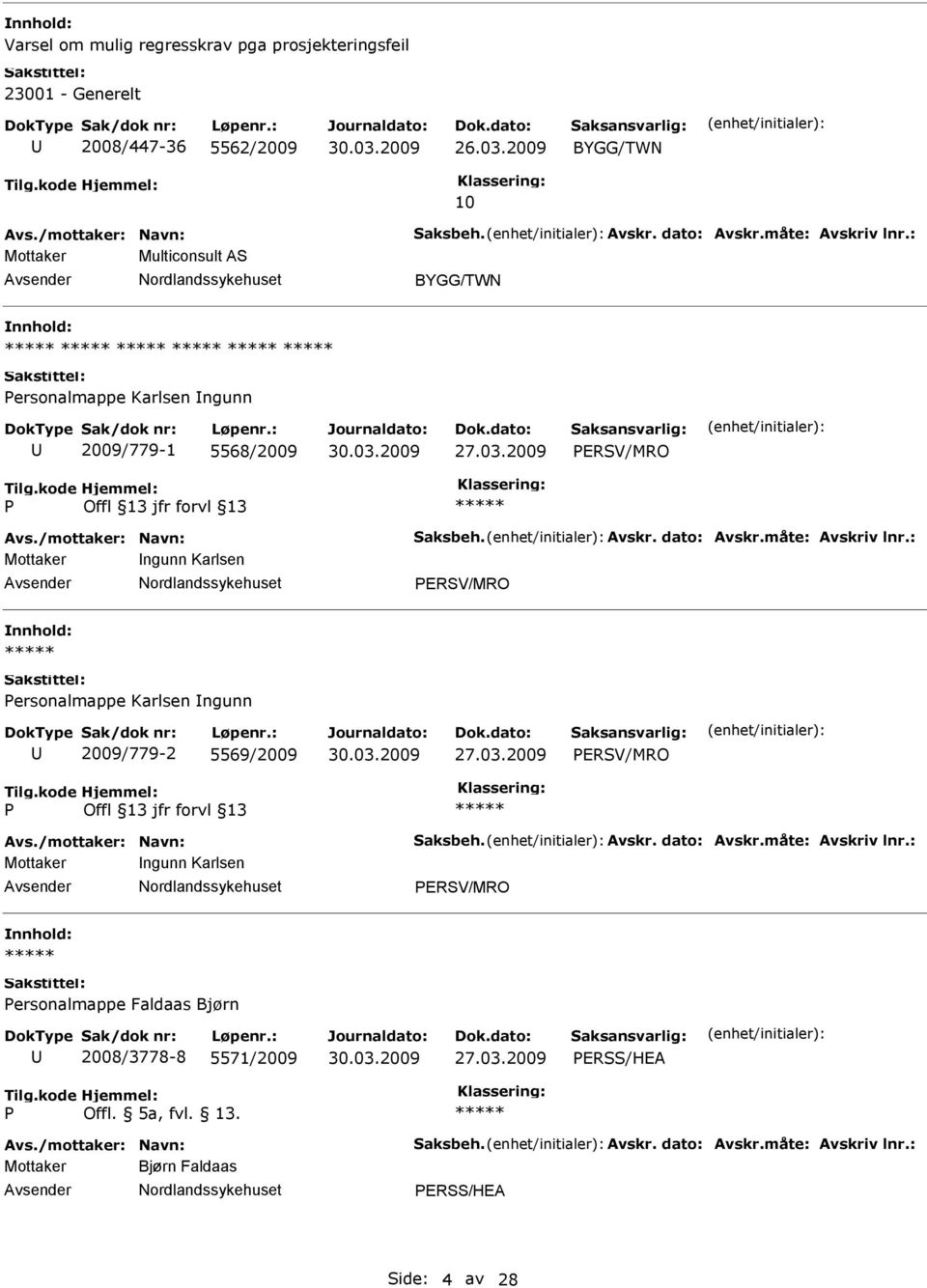 : Mottaker ngunn Karlsen ERSV/MRO ersonalmappe Karlsen ngunn 2009/779-2 5569/2009 ERSV/MRO Avs./mottaker: Navn: Saksbeh. Avskr. dato: Avskr.måte: Avskriv lnr.