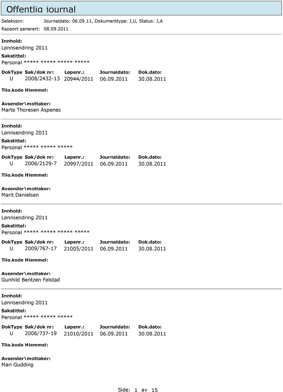 2011 ***** 2008/2432-13 20944/2011 Marte Thoresen Aspenes 2006/2129-7