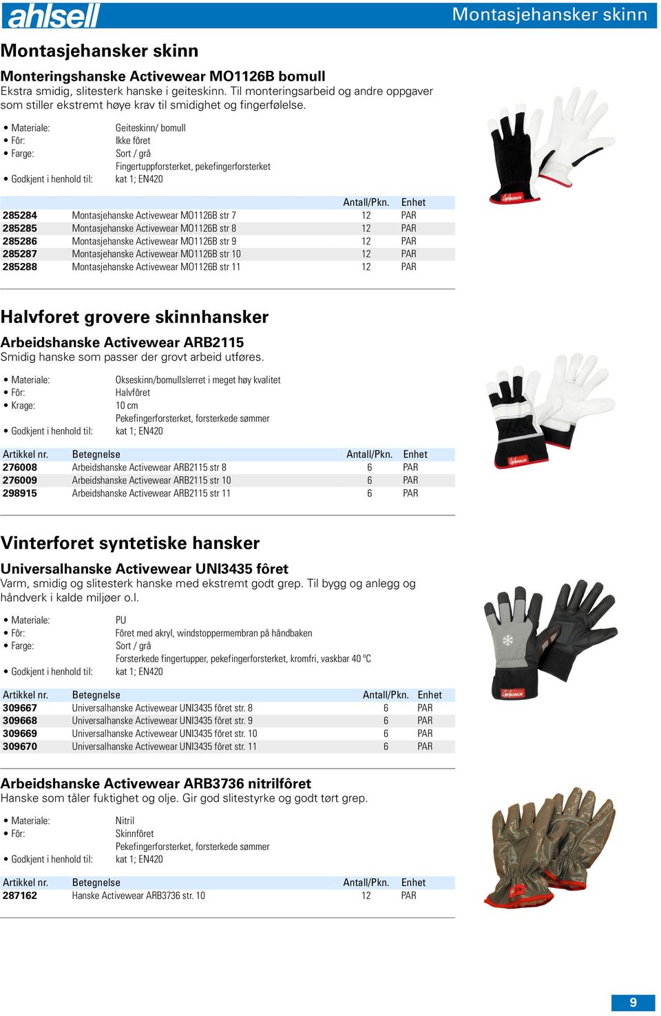 Geiteskinn/ bomull Ikke fôret Sort / grå Fingertuppforsterket, pekefingerforsterket kat 1; EN420 Antall/Pkn.